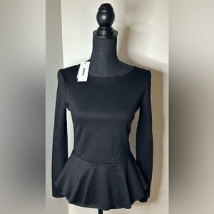 NWT! Jason Wu Black Long Sleeve Peplum Top